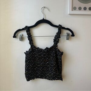 Black Floral Smocked Crop Tank Top